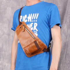 Vintage Cool Brown Leather Men's Chest Bag Sling Bag One Shoulder Backpack For Men - iwalletsmen