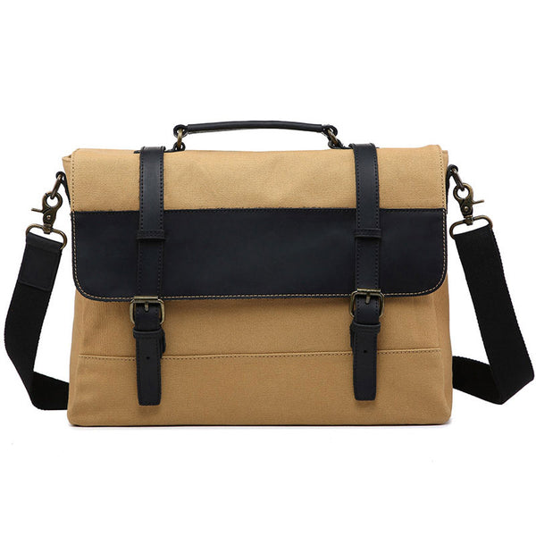 Mens Canvas Leather Briefcase Handbag Work Bag Business Bag for Men - iwalletsmen