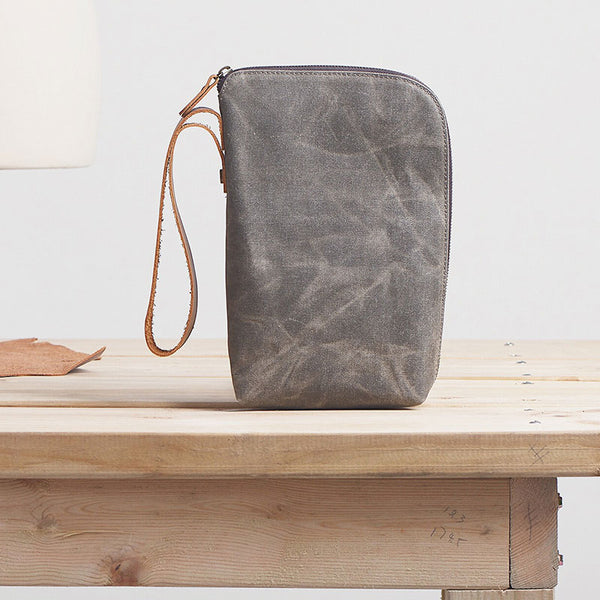 Cool Canvas Leather Mens Large Clutch Wallet Zipper Wristlet Bag Purse for Men - iwalletsmen