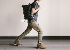 Genuine Leather Mens Cool Backpack Sling Bag Large Black Travel Bag Hiking Bag for men