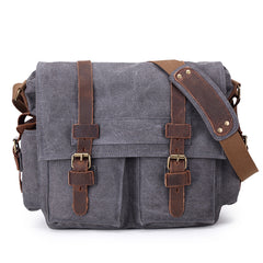 Canvas Leather Women Mens Blue 15'' Messenger Bag Khaki Side Bag Brown Shoulder Bag For Men - iwalletsmen