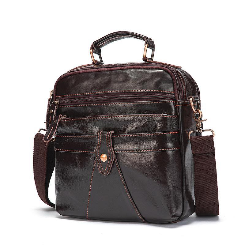 Coffee LEATHER MEN'S Small Vertical Side Bag Messenger Bag Coffee Briefcase Handbag FOR MEN - iwalletsmen