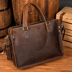 Vintage Brown Leather Mens 14 inches Briefcase Laptop Briefcase Business Bags Work Bags for Men - iwalletsmen