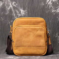 Tan LEATHER MENS Small Vertical SIDE BAG COURIER BAG Vertical MESSENGER BAG FOR MEN - iwalletsmen