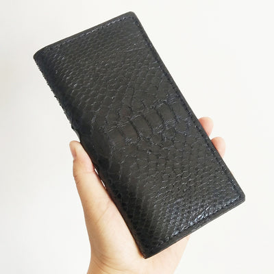 Handmade Cool Mens Black Snake Skin Long Wallet Yellow Slim Bifold Long Wallets For Men - iwalletsmen