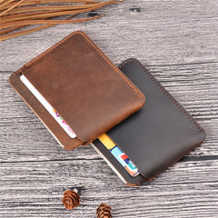 Vintage Brown Leather Men's Front Pocket Wallet Black Slim Card billfold Wallet Small Wallet For Men - iwalletsmen