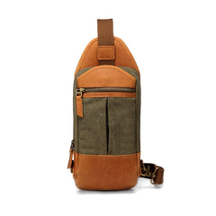 Black Canvas Leather Sling Backpack Men's Sling Bag Chest Bag Canvas One shoulder Backpack For Men - iwalletsmen