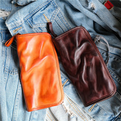 Vintage Brown Leather Men's Long Wallet Black Clutch Wallet Zipper Long Wallet For Men - iwalletsmen