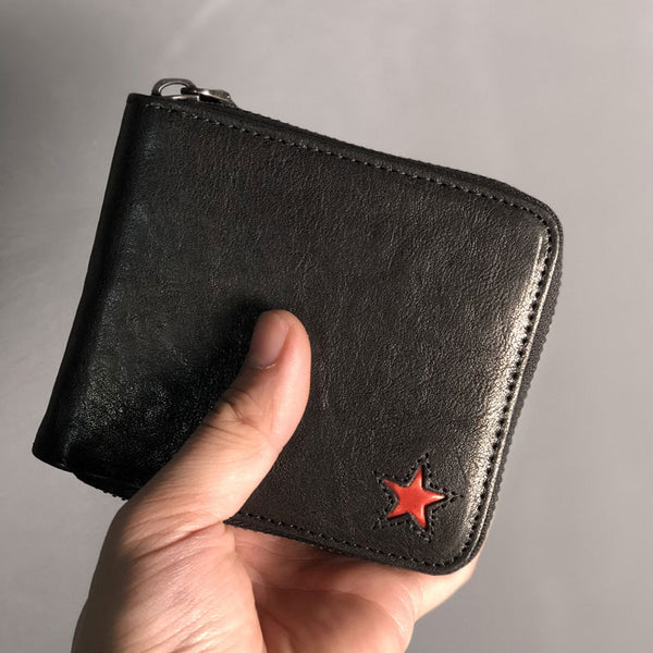 Genuine Leather Mens Cool billfold Leather Wallet Men Small Wallets Bifold for Men