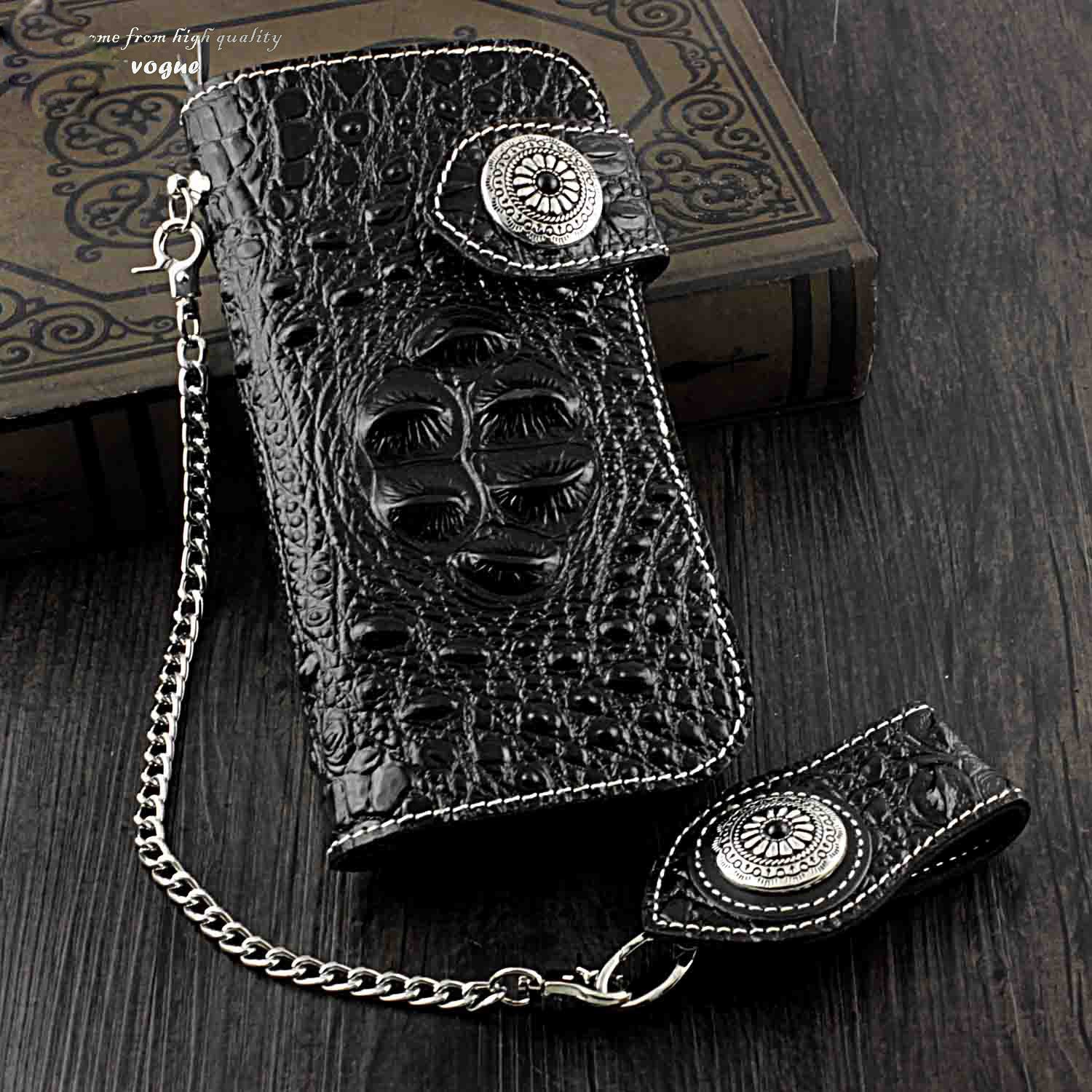 Badass Black Leather Men's Long Biker Chain Wallet Long