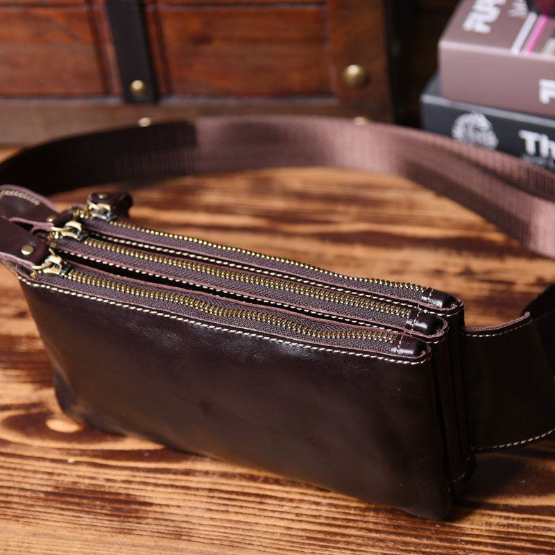 Leather Men Fanny Pack Small Waist Bag Hip Pack Belt Bag Bumbag for Men