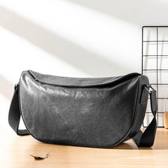 Black Cool Leather Mens 12 inches Side Bag Messenger Bags Casual Bicycle Bags for Men - iwalletsmen