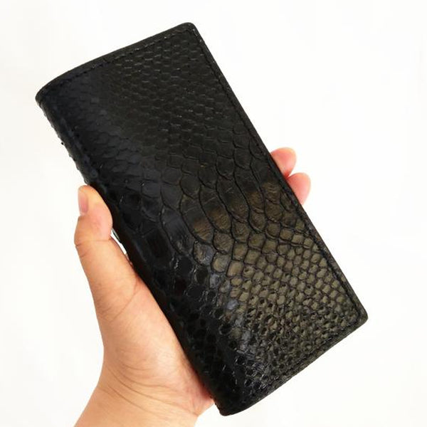 [On Sale] Handmade Vintage Mens Snake Skin Long Wallets Bifold Long Wallet for Men - iwalletsmen
