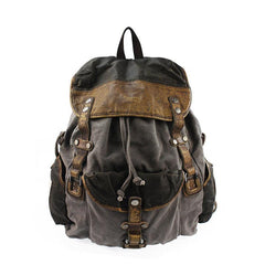 Vintage Canvas Leather Mens Large Washed Gray Backpack School Backpack Canvas Travel Backpack For Men - iwalletsmen