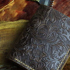 Handmade Leather Floral Mens Cool Slim Leather Wallet Men billfold Wallets Bifold for Men