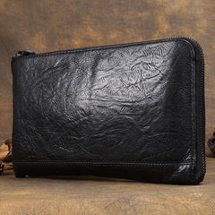 Handmade Cool Leather Mens Black Long Wallet Wirstlet Bag Black Zipper Clutch Wallet for Men - iwalletsmen