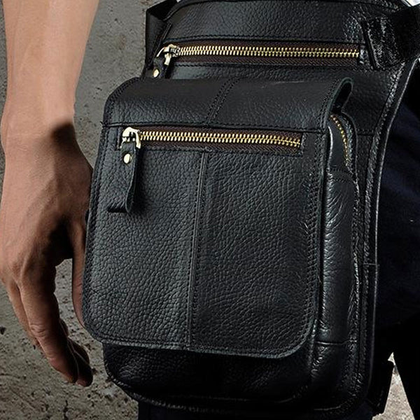 Cool Biker Mens Leather Drop Leg Bag Belt Pouch Waist Bag Side Bag Shoulder Bag for Men - iwalletsmen