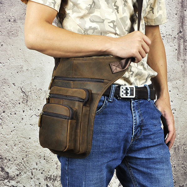 Cool Leather Drop Leg Bag Belt Pouch Mens Waist Bag Shoulder Bag for Men - iwalletsmen
