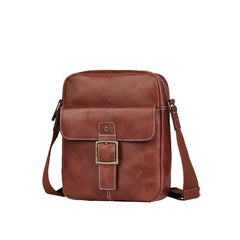 Brown Leather Mens Small Vertical Side Bag Messenger Bags Brown Casual Bicycle Bags for Men - iwalletsmen