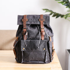 Waxed Canvas Leather Mens Gray Waterproof 15‘’ Large Backpack Travel Backpack College Backpack for Men - iwalletsmen