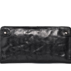 Genuine Leather Mens Cool Long Leather Wallet Bifold Clutch Wallet for Men