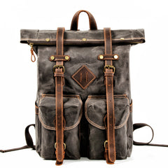 Brown Waxed Canvas Mens Waterproof Large 15'' Hiking Backpack Travel Backpack Computer Backpack for Men - iwalletsmen