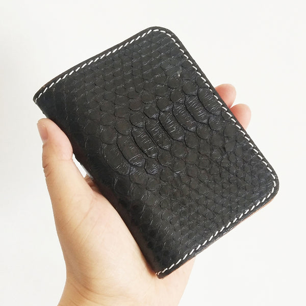 Handmade Cool Mens Snake Skin Small Wallet Slim billfold Wallets Black Card Wallet For Men - iwalletsmen