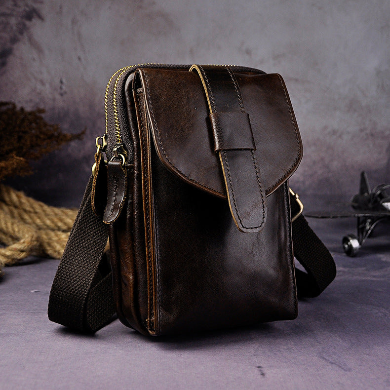Fashion Leather Men's Belt Pouch Cell Phone Holsters Brown Mini Side Bag For Men - iwalletsmen