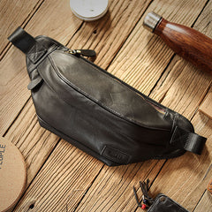 Black Cool Leather Mens Chest Bag Waist Bag Fanny Pack Hip Bag Bum Pack For Men - iwalletsmen