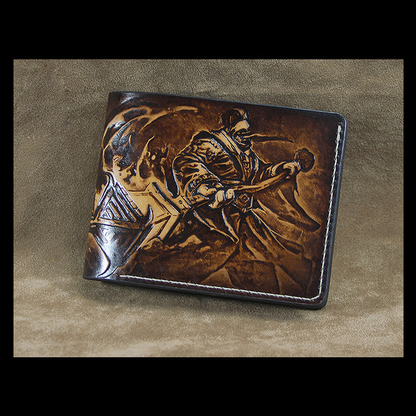 Handmade Leather Tooled Jax Grandmaster at Arms League of Legends Mens billfold Wallet Cool Leather Wallet Slim Wallet for Men
