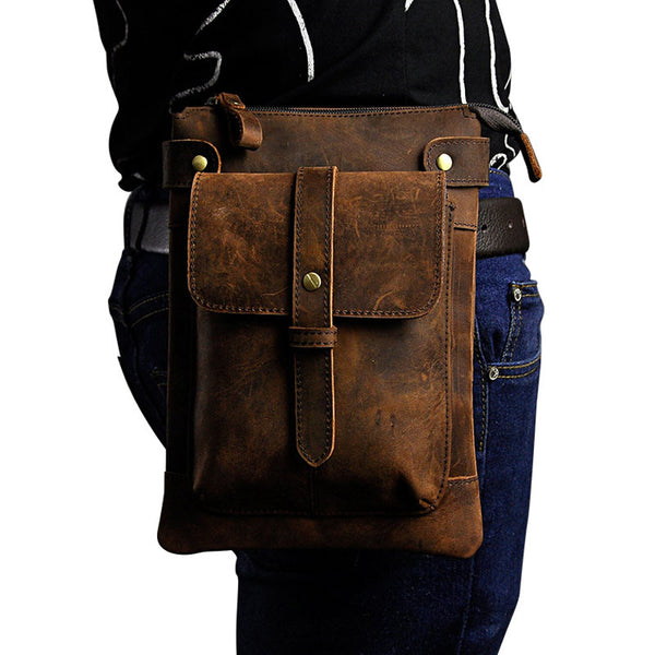 Mens Leather Small COURIER BAG Side Bag Waist Bag Holster Belt Case Belt Pouch for Men - iwalletsmen