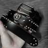 Badass Leather Metal Skull Belt Black Motorcycle Belt Cool Rivets Leather Round Belts For Men - iwalletsmen