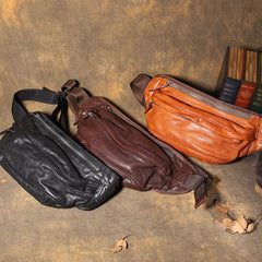 Brown MENS Suede 8 inches Black LEATHER FANNY PACK Chest Bag WAIST BAGS For Men - iwalletsmen