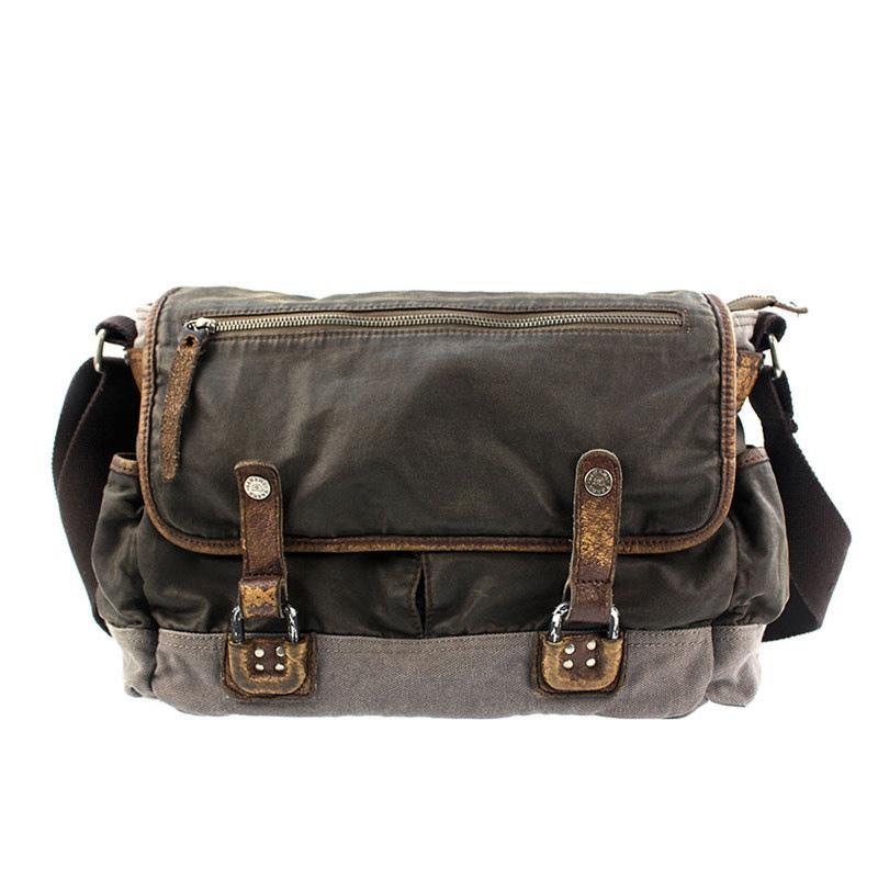 Fashion Black Canvas Leather Mens Casual Side Bag Gray Messenger Bags Casual Courier Bags for Men - iwalletsmen