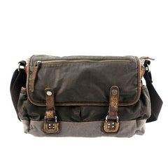 Fashion Black Canvas Leather Mens Casual Side Bag Gray Messenger Bags Casual Courier Bags for Men - iwalletsmen