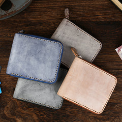 Retro Handmade Mens Zipper Black billfold Wallet Brown Bifold Card Wallet Small Wallet For Men - iwalletsmen