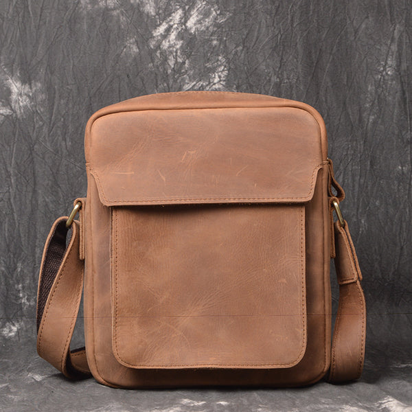 Vintage Leather Men's Small Side Bag Table Bag Small Messenger Bag For Men - iwalletsmen