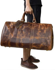 Vintage Leather Mens Large Weekender Bag Travel Bag Duffle Bag - iwalletsmen