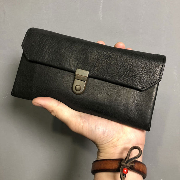 Handmade Genuine Leather Mens Cool Long Leather Wallet Phone Wallet Clutch Wallet for Men