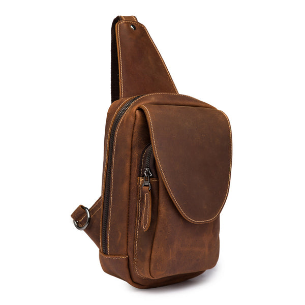 Vintage Leather Men's Chest Bag Sling Bag One Shoulder Backpack For Men - iwalletsmen