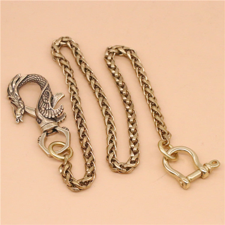 Cool Men's Brass Dragon Key Chain Stainless Steel Pants Chains Biker Wallet Chain For Men - iwalletsmen