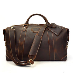 Cool Dark Brown Leather Mens Barrel Overnight BagsWeekender Bags Travel Bag For Men - iwalletsmen
