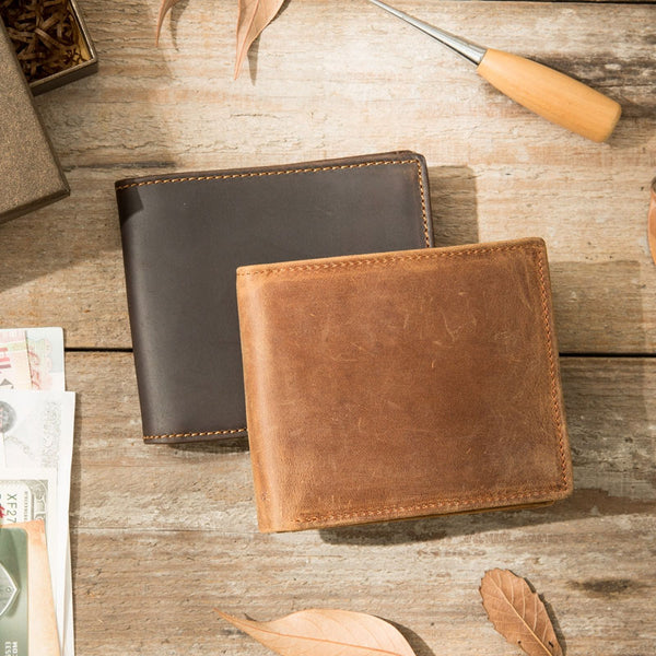 Coffee Cool Leather Mens Slim Small Wallet Bifold Vintage billfold Wallet for Men - iwalletsmen