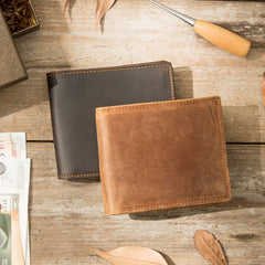 Coffee Cool Leather Mens Slim Small Wallet Bifold Vintage billfold Wallet for Men - iwalletsmen