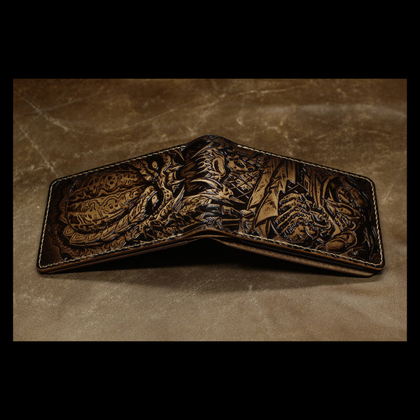 Handmade Leather Tooled Predator License Wallet Mens Card billfold Wallet Cool Leather Wallet Slim Wallet for Men