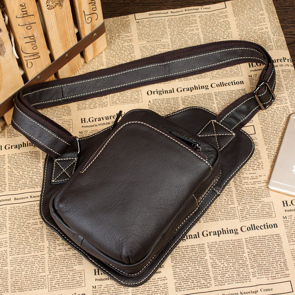 Dark Brown Leather Mens Cool Sling Bag Crossbody Pack Black Chest Bag for men - iwalletsmen