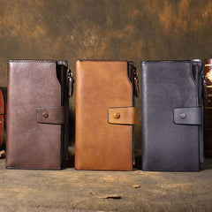 Cool Brown Leather Mens Long Wallet Gray Buckled Long Wallet Bifold Clutch Wallet for Men - iwalletsmen