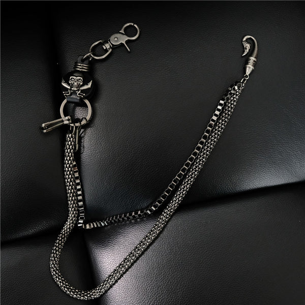 Badass Mens Leather Skull Key Chain Long Pants Chain Biker Wallet Chain For Men - iwalletsmen