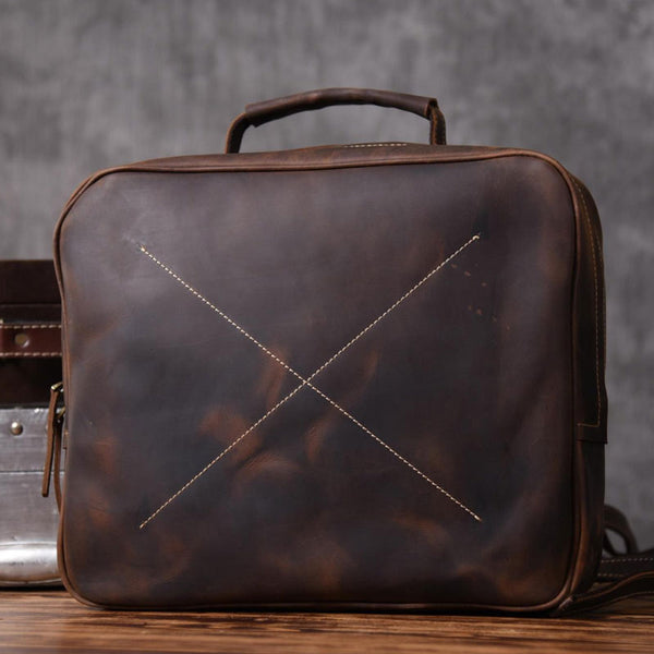 Handmade Leather Mens Cool Backpack Messenger Bag Briefcase Work Bag Business Bag for men