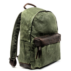 Waxed Canvas Womens Mens Backpack 14'' Green College White Backpack Travel Backpack For Men - iwalletsmen